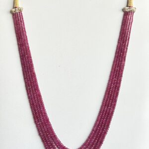 Natural ruby beads multi-strand necklace in deep pink-red tones
