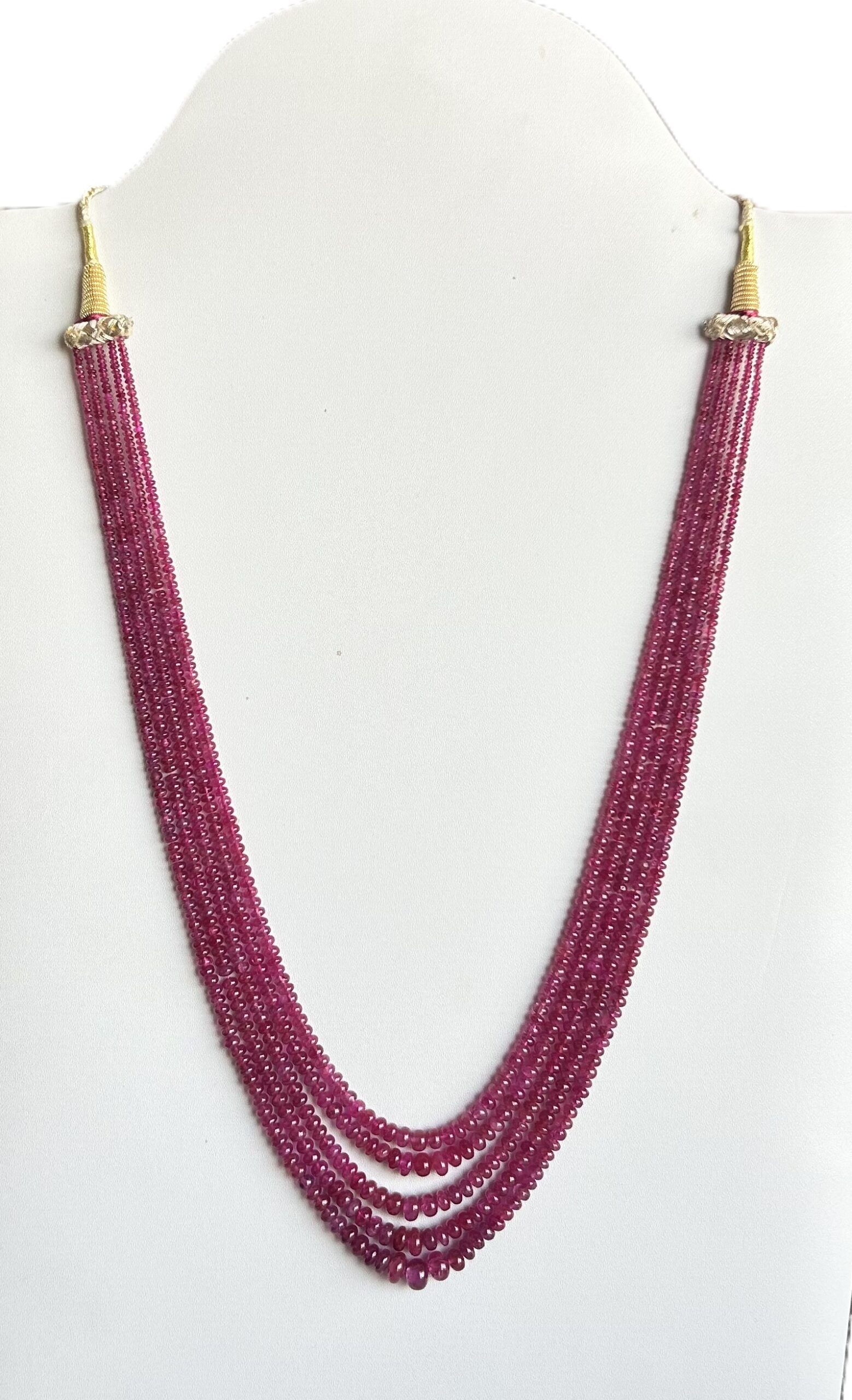 Natural ruby beads multi-strand necklace in deep pink-red tones
