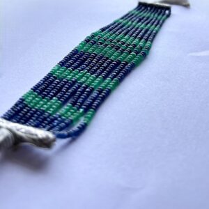 Emerald and blue sapphire beaded bracelet with multi-strand design